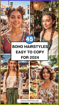 Discover 45 gorgeous Boho hairstyles that effortlessly blend chic and casual vibes. Perfect for any occasion, these styles feature braids, waves, and natural textures that evoke a carefree, bohemian spirit. From loose, tousled waves to intricate braided crowns, each look is designed to be easy to recreate and maintain. Whether you're headed to a festival or a casual outing, these Boho hairstyles will elevate your look with minimal effort. Embrace your inner free spirit with these stunning hair inspirations. Boho Hairstyles With Scarf, Diy Boho Hairstyles, Oktoberfest Hairstyle Easy, Boho Chic Festival Outfits, Fall Festival Hairstyles, Boho Natural Hairstyles, Easy Boho Hairstyles, Music Festival Hairstyles, Bohemian Headbands