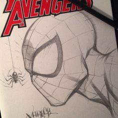 a drawing of a spider man with the words avengers on it