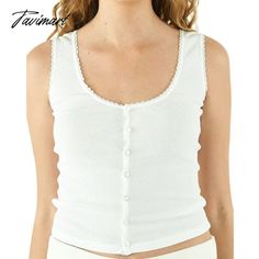 Tavimart Chic White Tank Top Button Front Closure Y2K Lace Trim Sleeveless Slim Fit Vest Women Summer Cropped Tops Boho Holiday Clothes Boho Holiday Outfits, Holiday Clothes, Vest Women, Summer Crop Tops, Cropped Tops, White Tank Top, White Tank, Womens Vest, Lace Trim