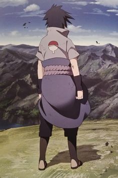 an anime character standing on top of a hill