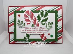 a christmas card with candy canes on it and the words wishing you all of love, joy & happiness this christmas season and always