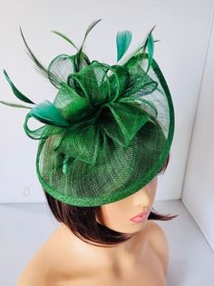 Green ,Dark Green Color Fascinator With Flower Headband Wedding Hat,Royal Ascot Ladies Day Size: approx :- 28cm x 21cm Material:-,Feathers,Sinamay  Note :- I can't accept return.. Thanks                                                          Customer's returns fascinator or other items  to me so shop will deduct shipping cost from refund  Which shipping cost shop will pay or paid for customer orders  Thank you Green Headband Fascinator For Wedding, Green Headband Mini Hat For Wedding, Green Hat Fascinator For Wedding, Green Structured Crown Headpiece For Wedding, Green Mini Hat With Curved Brim For Wedding, Green Headpiece For Wedding And Kentucky Derby, Fitted Green Costume Hats And Headpieces For Wedding, Green Fitted Costume Hat For Wedding, Adjustable Green Costume Hats And Headpieces For Wedding