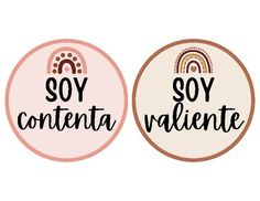 two stickers with the words soy contena valentee in black and white