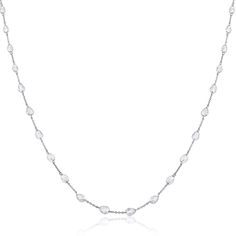 Crafted in 2.18 grams of 18K White Gold, the necklace contains 47 stone of Pear Shaped Rose Cut Natural Diamond with a total of 3.51 carat in E-F color and VVS-VS clarity. The necklace length is 18 inches. Classic Briolette Cubic Zirconia Necklace, White Gold Necklace With Briolette Rose Cut Diamonds, Luxury Cubic Zirconia Briolette Necklace, White Gold Necklaces With Rose Cut Briolette Diamonds, Luxury Briolette Cubic Zirconia Necklace, White Gold Necklaces With Rose Cut Diamonds, Tennis Whites, White Necklace, Necklace Length