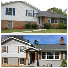 before and after pictures of a house with siding