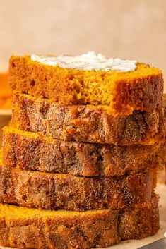 slices of pumpkin bread stacked on top of each other