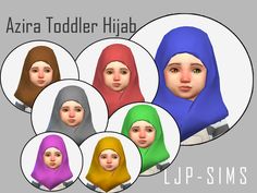 four different colored headsets are shown in the shape of an oval, with text reading azira todder hijab