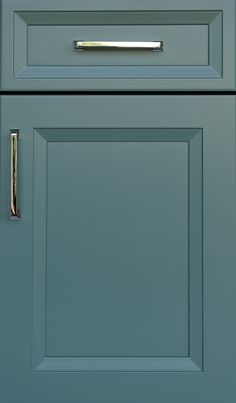 an image of a blue cabinet with chrome handles