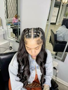 Cute Braided Hairstyles Straight Hair, Hairstyles With Tracks Black, Half Braid Ponytail, Rubber Band Hairstyles Black Women, Braids For Puerto Rican Hair, Little Rubber Bands Hairstyles, Pig Tails Hairstyles Women Black, Gelled Hairstyles Women, Media Day Hairstyles