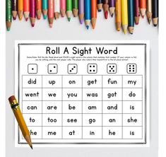 the roll a sight word worksheet with colored pencils and crayons