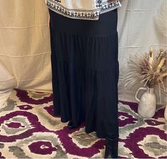 Soft flowy tiered maxi skirt with very stretchy material. Black and Red Recommend sizing up in this skirt. Tiered Maxi Skirt, Ash Grey, Stretchy Material, Quality Clothing, Red Roses, Maxi Skirt, Black And Red, Skirt, Purple