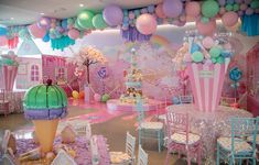 a room filled with lots of balloons and decorations