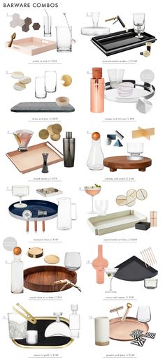 a poster with different types of objects on it's sides, including cups and saucers