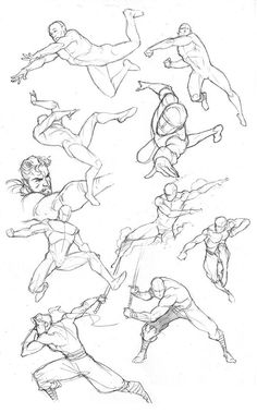 some sketches of people doing different poses