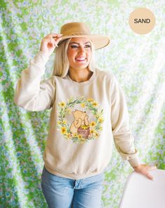 Classic Winnie The Pooh Gildan 18000 Sweatshirt that can be used while outside in the cold or when inside and want that extra warmth. Stay cute and stylish while keeping yourself cozy in this Pooh bear crewneck sweatshirt! Add some novelty to your everyday in your personal Pooh quotes sweatshirt. Need that special something for that special someone? This cute sweatshirt makes the perfect gift, get yours today! ... How To Order ... 1) Please check and review all photos 2) Select your shirt size 3 Vintage Eeyore Sweater, Winnie Pooh Quotes, Pooh Aesthetic, Quotes Sweatshirt, Sunflower Vintage, Cute Disney Outfits, Aesthetic Sweaters, Classic Winnie The Pooh, Pooh Quotes