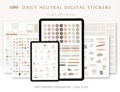 the daily planner stickers are shown on an ipad and tablet