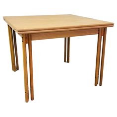 a wooden table with two legs and a square top on an isolated white background,