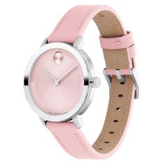 This Movado Bold Evolution 2.0 women's watch brings charming color and elevated design to your wrist. 34mm stainless steel case Pink micro-textured dial with a glossy lacquer overlay, slim hands and an iconic dot at 12 o'clock Pink leather strap with buckle clasp Water resistant to 30 meters Modern Pink Round Dial Watches, Modern Pink Analog Watch, Pink Watches With Diamond Hour Markers, Modern Pink Watches With Diamond Hour Markers, Modern Watch Accessories With Analog Display, Slim Hands, Movado Bold, Diamond Fashion Jewelry, Lulu Frost