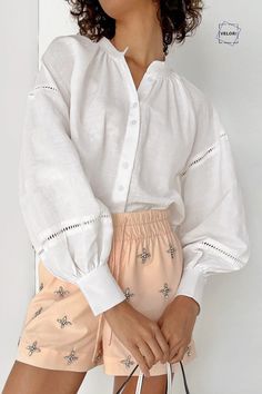 Material: 100% Cotton Material Composition: Natural fiber Puff Sleeve Regulai Fit Elasticity: Non Strech Closure Type: Single Breasted Women Cottagecore, Blouse Puff Sleeve, Cottagecore Blouse, Basic Blouse, White Cotton Blouse, Sleeve Embroidery, Basic Blouses