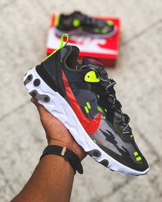 Nike React Element 87 🔥⠀ ⠀⠀⠀⠀⠀⠀⠀⠀⠀⠀⠀ Secure your pair now - click to shop 🛍⠀ ⠀⠀⠀⠀⠀⠀⠀⠀⠀⠀⠀ 📷 iamraynegron⠀ #nike #nikereact #reactelelemnt87 #reactelement⠀ #nikereactelement87 #everysize Versace Shirts, Shoes Sneakers Jordans, Baskets Adidas, Classy Shoes, Workout Shoes, Puma Sneakers