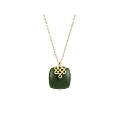 Add an elegant finishing touch to any ensemble with this Dynasty Jade 18k gold plated jade cushion pendant necklace. Click on this JEWELRY & WATCHES GUIDE to learn about fit, styles, materials and more! FEATURES Pendant dimensions: 21.46 mm x 18.11 mm Chain length: 18 in. Chain type: cable Clasp: lobster-claw Nickel safe Metal: sterling silver Plating: 18k gold Finish: polished Packaging: boxedSTONE DETAILS Stone type: nephrite jade Total weight: 11 7/8 ct. Center stone size: 18 mm x 18 mm Shape Rectangle Pendant, Nephrite Jade, Jade Pendant, Lobster Claw, Chain Length, Gold Finish, Jade, Jewelry Watches, 18k Gold