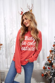 Letter Print Crew Neck Pullover Sweatshirt Christmas Festival, Winter Sweatshirt, Home Style, Winter Clothes, Letter Patterns, Letter Print, Pullover Sweatshirt, Letter Prints, Mid Length