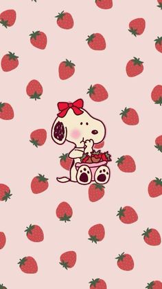 a cartoon dog sitting on top of a pile of strawberries