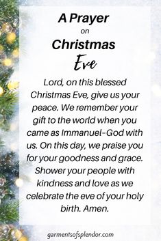 a christmas card with the words, a prayer on christmas eve