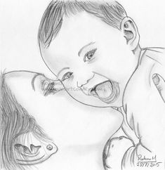 a pencil drawing of a young boy and girl with their noses close to each other