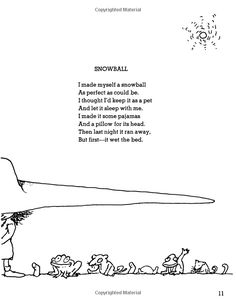 the snowball poem is shown in this black and white illustration, with an image of a