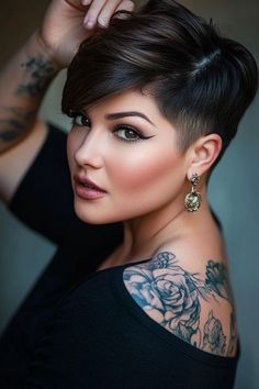 "bixie" Haircut Round Face, Latina Pixie Haircut, Pixie For Round Faces Plus Size, Short Hair Cuts For Women Pixie Undercut, Short Hair Styles For Chubby Faces, Pixie Cut Round Face Plus Size, Chubby Face Short Hair, Short Haircuts For Plus Size Women, Short Sassy Hair Over 50