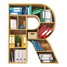 the letter r is made up of bookshelves