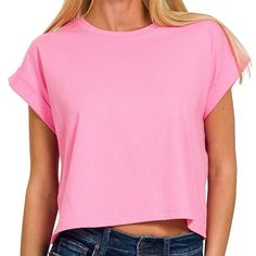 This Casual And Light Tee Is The Perfect Basic To Add To Your Spring/Summer Wardrobe! 100% Cotton Pink Cropped T-shirt For Spring, Basic Solid Cropped T-shirt For Summer, Casual Pink Short Sleeve Top For Summer, Summer Pink Cropped Cotton T-shirt, Pink Cropped T-shirt For Summer, Pink Cotton Cropped T-shirt For Summer, Trendy Pink Cropped T-shirt For Summer, Basic Pink Summer Top, Basic Pink Top For Summer