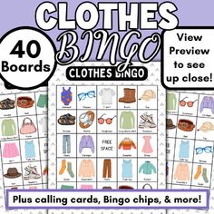 clothes bingo game with four cards