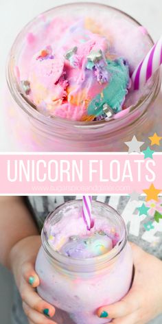 unicorn float in a jar with pink and blue liquid