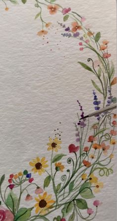 the painting is done with watercolors and has flowers painted all over it,