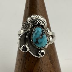 Vintage Turquoise Sterling Silver Fancy Floral Statement Ring, UK Size N1/2, US Size 6 3/4, EU Size 53 1/4, Front Max Width 19.8mm, Weight 3.47 Grams, Lovely Condition Adjustable Blue Turquoise Ring Collectible, Adjustable Blue Turquoise Ring In Western Style, Adjustable Blue Turquoise Western Ring, Adjustable Western Style Blue Turquoise Ring, Western Style Collectible Turquoise Ring, Adjustable Teardrop Vintage Rings, Adjustable Vintage Teardrop Rings, Vintage Turquoise Ring For Anniversary, Adjustable Turquoise Western Ring