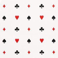 several playing cards with hearts and spades on them, all in black and red