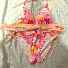 Nicely Lined. Pretty Floral Print. Brand New, No Tags. Small Top, Medium Bottoms. Bottoms Tie At Side Of Hip. Halter Top. Never Used Willing To Sell Separately, Comment And I’ll Make A Separate Post Swim Brands, Victoria Secret Swim, Small Tops, Orange Pink, Victoria's Secret Pink, Pink Orange, Halter Top, Victoria Secret, Secret Pink