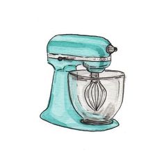 a drawing of a blue mixer on a white background