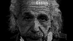 an old man's face with words all over it, including the word genius