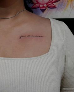 a woman's chest with the words for you are written on it, in cursive font