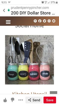 an image of kitchen utensils in mason jars on the web page for sale