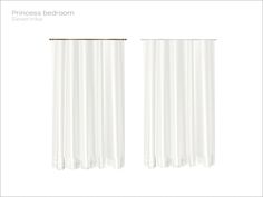 two white curtains hanging on the side of a wall