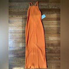 Zara, Color: Orange, Size: S, Stretchy Raceback, Midi Dress Orange Backless Dress For Spring, Spring Orange Backless Dress, Orange Backless Dress For Day Out, Summer Halter Neck Ribbed Bodycon Dress, Ribbed Stretch Backless Dress, Summer Ribbed Maxi Dress For Date Night, Stretch Ribbed Backless Dress, Ribbed Stretch Maxi Dress For Summer, Spring Beach Ribbed Bodycon Dress