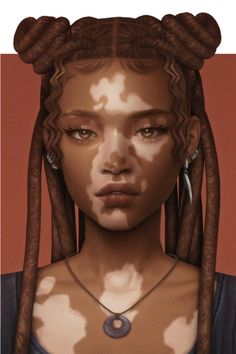 a digital painting of a woman with braids on her head and eyes, wearing earrings