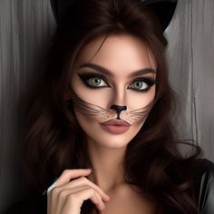 Kitten Makeup Halloween, Scary Cat Makeup Halloween, Cat Makeup Women, Women Cat Makeup, Cat Costume Makeup For Women, Cat Costumes Women Makeup, Cat Like Makeup, Cute Cat Makeup For Halloween, Cat Makeup Halloween Pretty