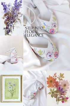 an image of shoes and flowers on the cover of a magazine or brochure