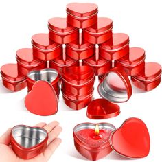 PRICES MAY VARY. Package Content: you will receive 36 red empty candle jars, an abundant quantity enough for your daily DIY and gift giving needs, and you can use them to make and store Valentine's Day gifts Proper Size: each heart shaped candles jar measures about 59 x 59 x 27 mm / 2.3 x 2.3 x 1.1 inch (L x W x H) and has a capacity of about 2 oz; The right size is easy for you to carry and use. You can easily slip them into your pocket Reliable Material: these candle containers for making cand Heart Shaped Candle, Candles Red, Candles Jar, Empty Candle Jars, Empty Heart, Gifts Candles, Empty Candle, Shaped Candles, Heart Shaped Candles