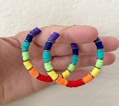 Clay Bead Earrings, Pride Earrings, Clay Bead, Rainbow Beads, Rainbow Earrings, Earrings Hoop, Oct 1